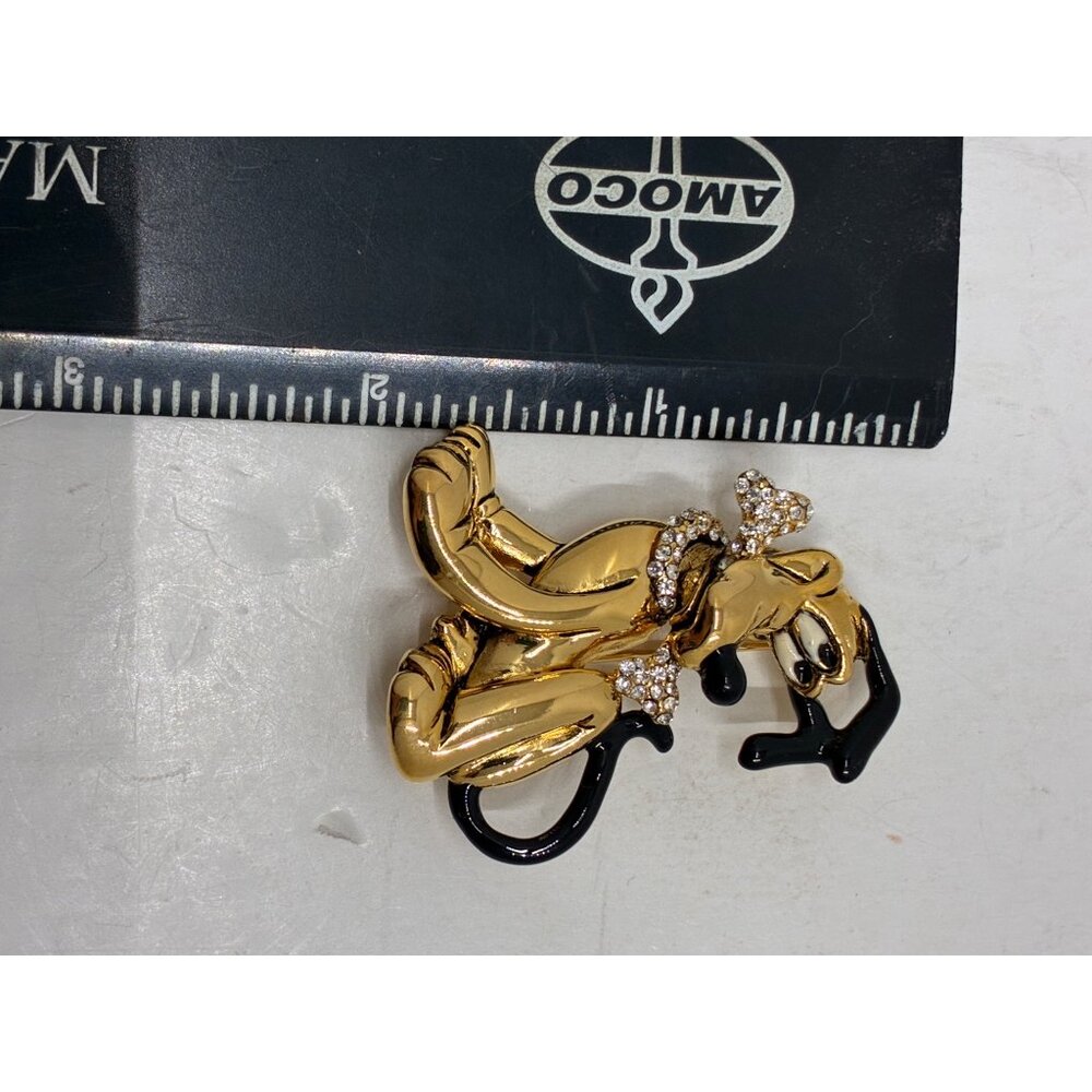 Disney Mickey & Co Gold Pluto Dog Rhinestone Brooch Pin - Picture 3 of 5